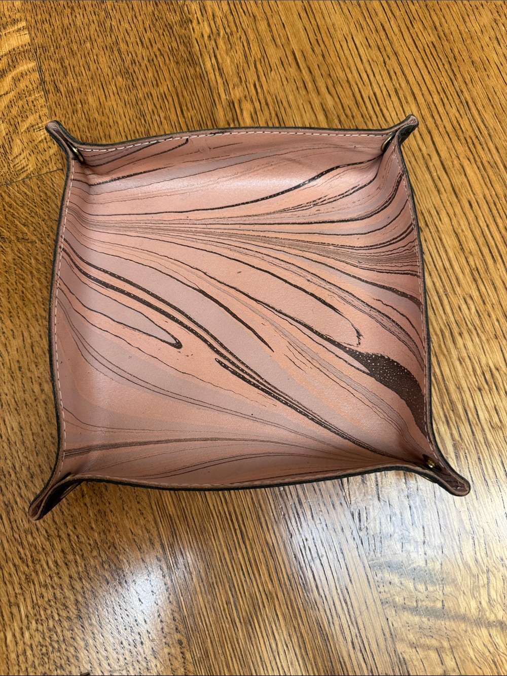 Tribe Alive Hand Marbled Leather Valet Tray Catchall Snap Corners - Picture 2 of 7
